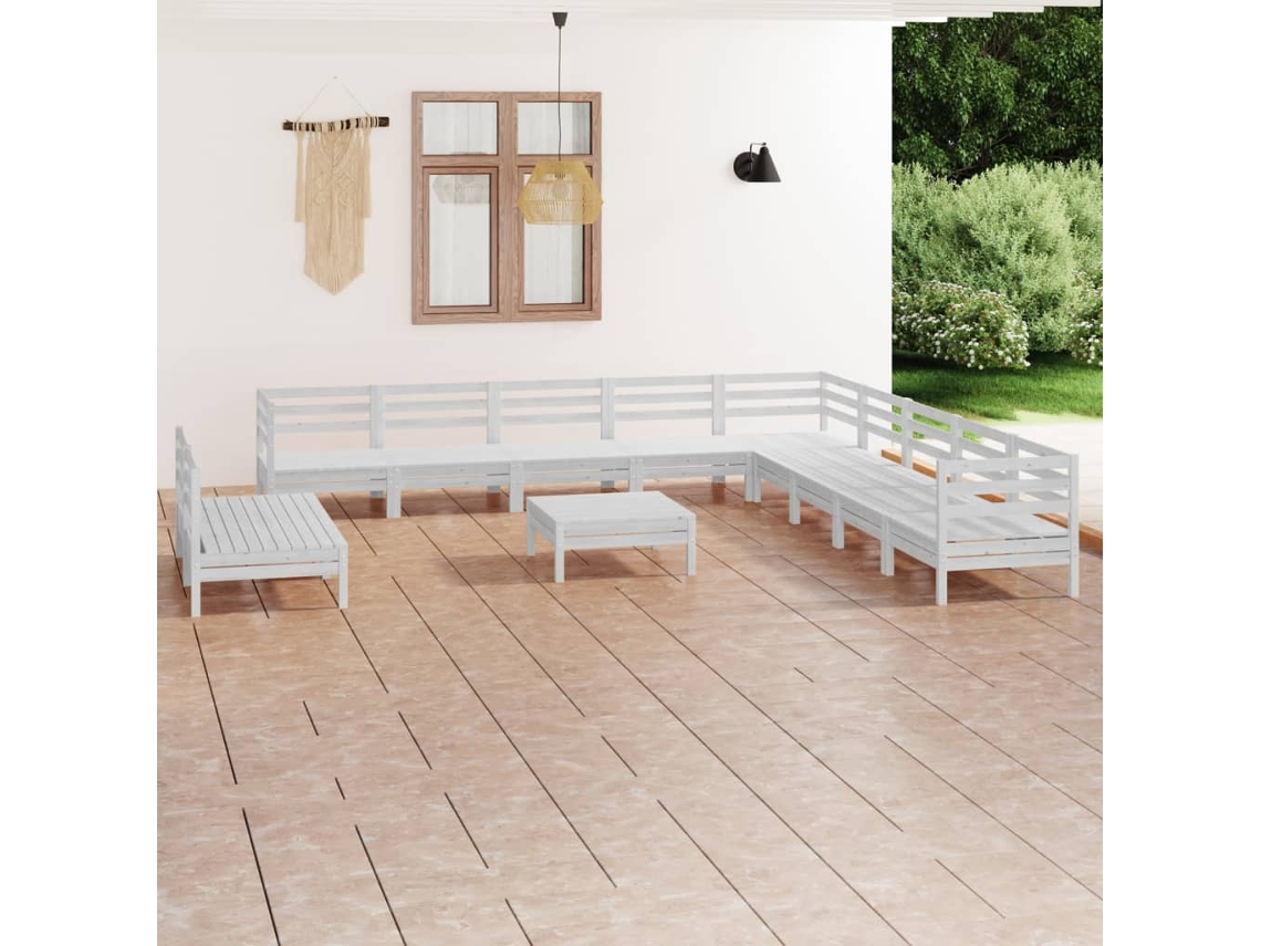 Vidaxl 12 Pcs Conjunto Lounge De Jardim Pinho Maciço Branco