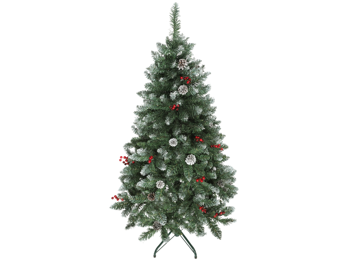 Árvore De Natal De Interior Com 150 Cm De Altura, 398 Ramos, Pinhas E Frutos Vermelhos, Base De Metal, Verde.