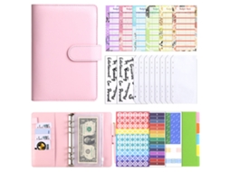 A6 Pu Leather Ring Binder Cover, Macaron Style Home Planner, Pink Includes 12-cash Budget Cards, 8-envelopes, 2-english
