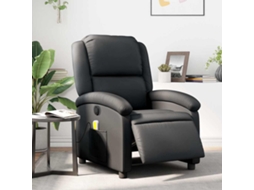 Vidaxl Poltrona De Massagens Reclinável Elétrica Couro Genuíno Preto