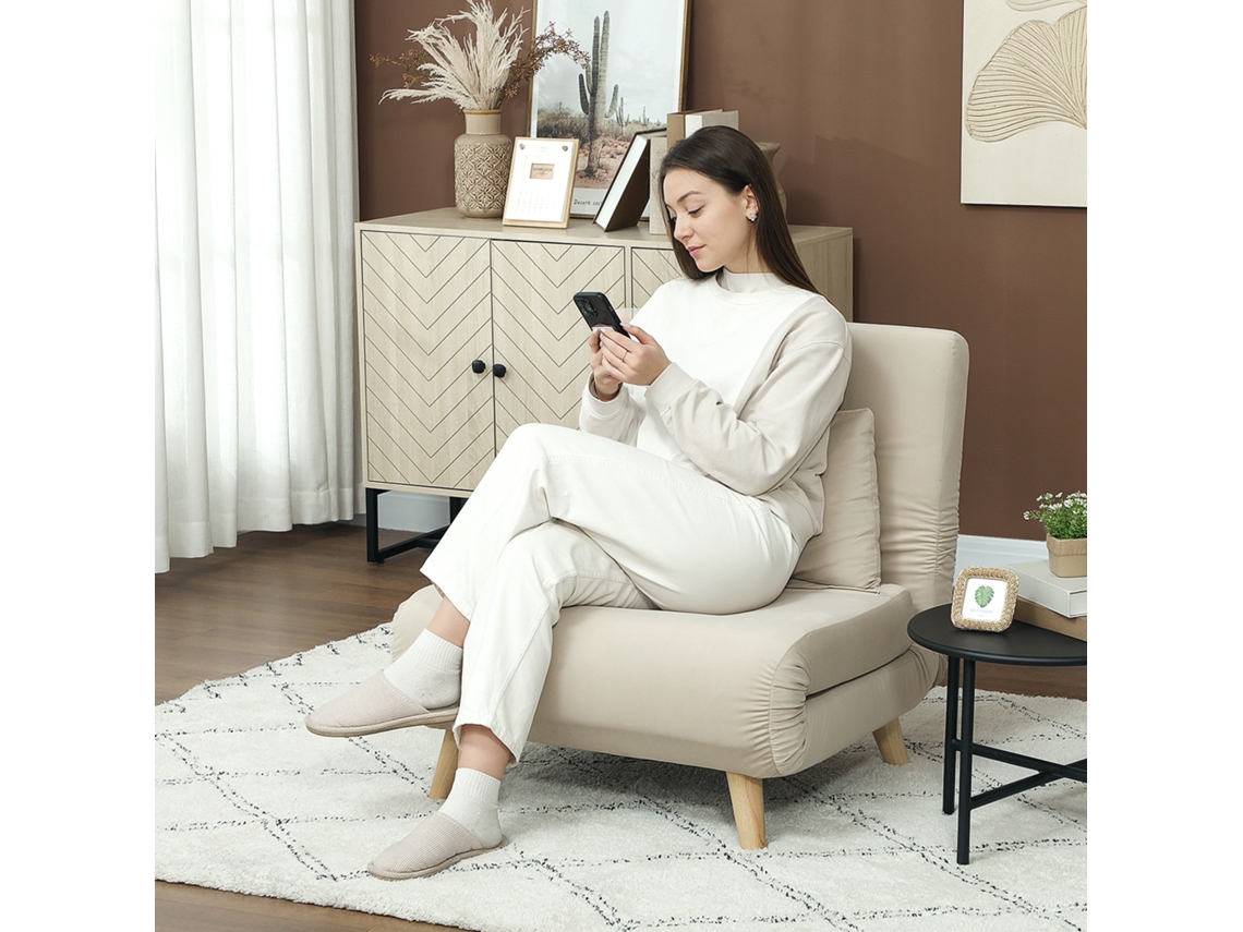 Cadeira Reclinável Com Função De Cama, Aconchegante Em Veludo, Ajustável E Dobrável Para Sala De Estar, Cor Bege, Design Moderno, Resistente Btforus