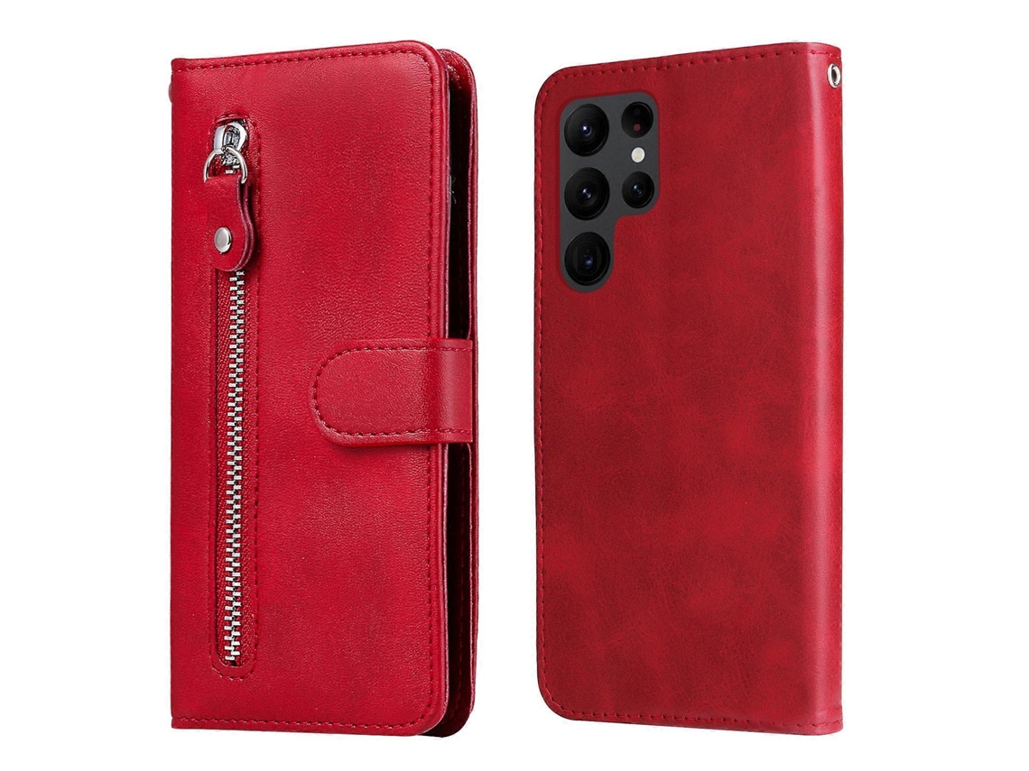 Capa De Couro Com Zíper E Textura De Bezerro Para Samsung Galaxy S23 Ultra 5g