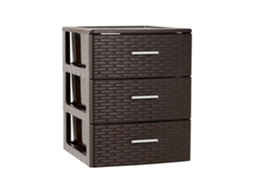 Cajonera De Ordenación Rattan De Plástico | Efecto Mimbre | Torre De Almacenaje Multiusos Wengue 3 Cajones