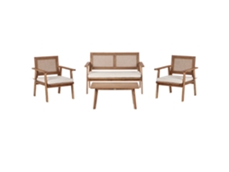 Sofá De 2 Plazas Con Sillones Beliani Arenella De Madera De Acacia Certificada Marrón 120x58x75