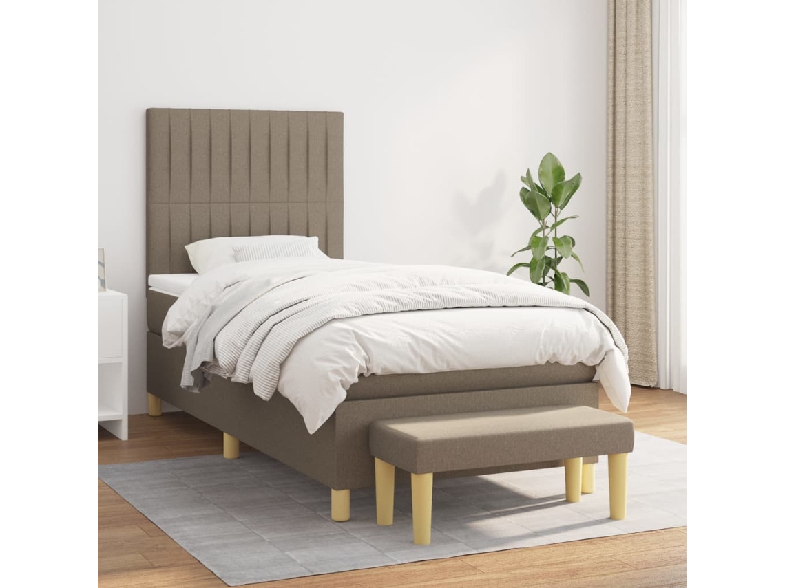 Cama Com Molas/colchão 100x200 Cm Tecido Cinza-acastanhado