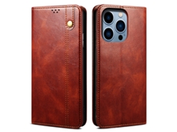 Capa Textura Louco Para Iphone 15 Pro Max Pele Sintética Castanho