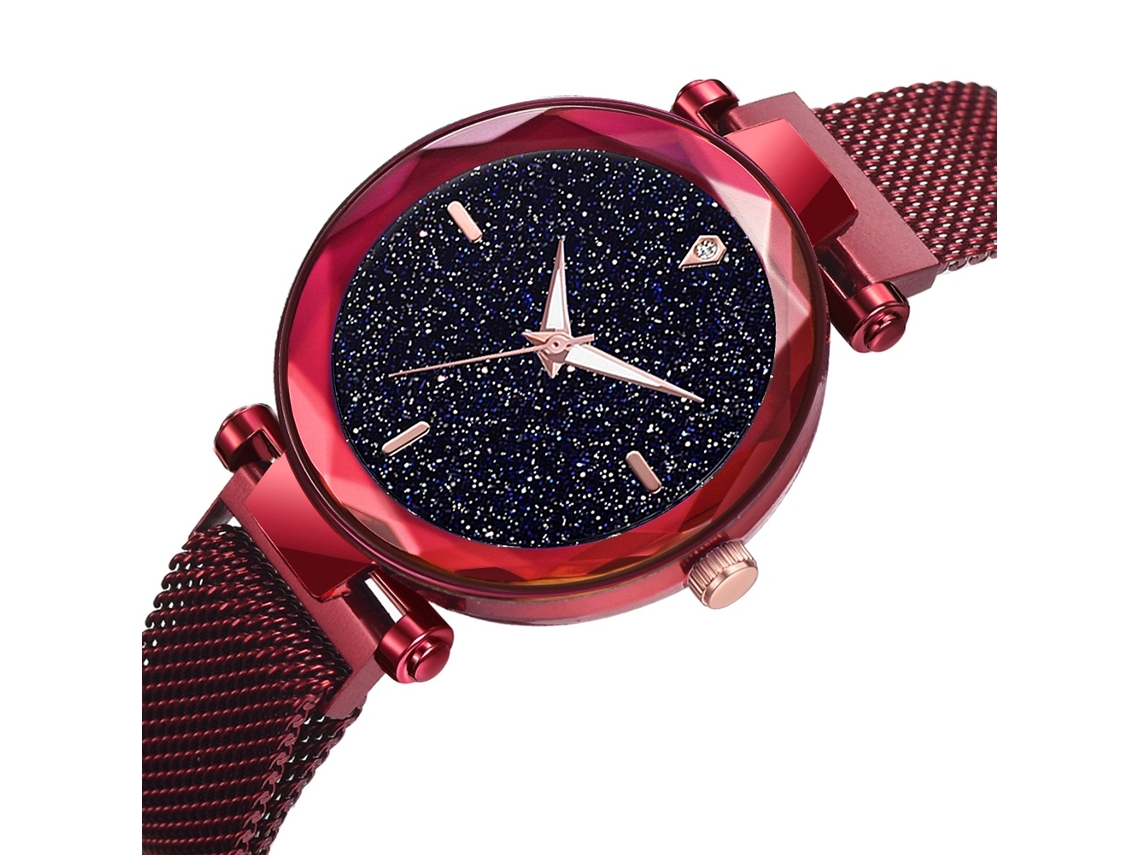 Relógio de Quartzo para Mulher Dama Estilo Elegante Pulseira Magnética de Liga (vermelho)