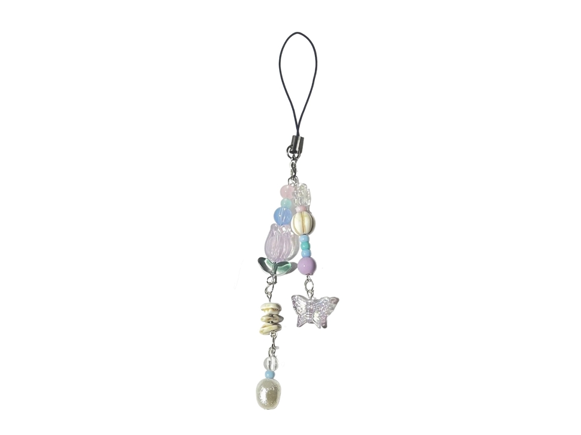 Linda Pulseira De Pérolas Para Celular, Chaveiro De Borboleta, Acessório De Moda, Pingente Para Bolsa