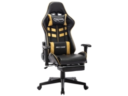 Vidaxl Cadeira Gaming C/ Apoio De Pés Couro Artificial Preto/dourado