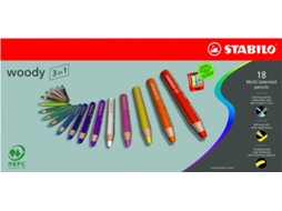 Lápis de Cor STABILO Woody 3 in 1 (18 Cores - Multicor - Madeira)