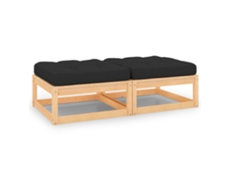 Vidaxl Apoio De Pés P/ Jardim C/ Almofadões 2 Pcs Pinho Maciço