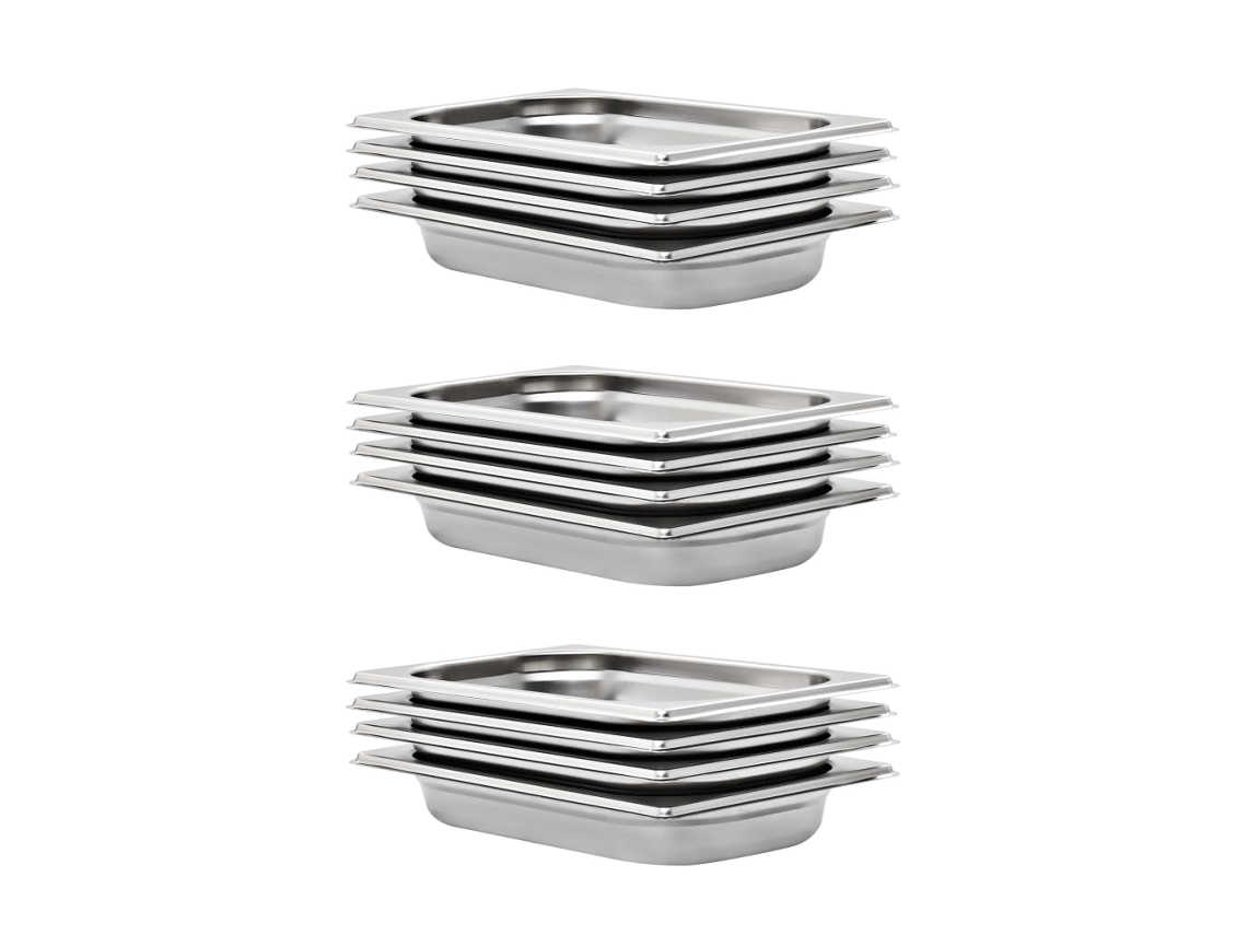 Vidaxl Recipientes Gastronorm 12 Pcs Gn 1/4 40 Mm Aço Inoxidável