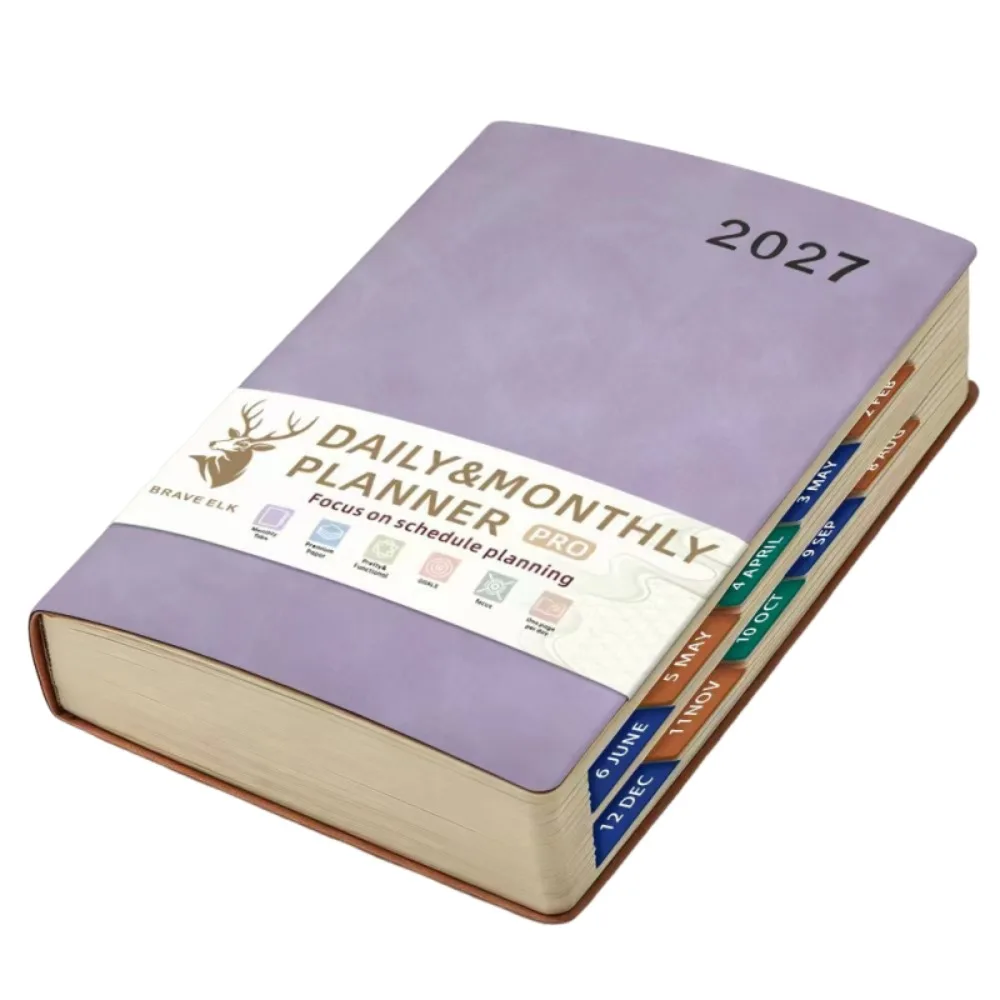 (roxo) Pacote Com 5 Cadernos Planner Em Inglês Para 2027, Formato A5, Capa De Couro