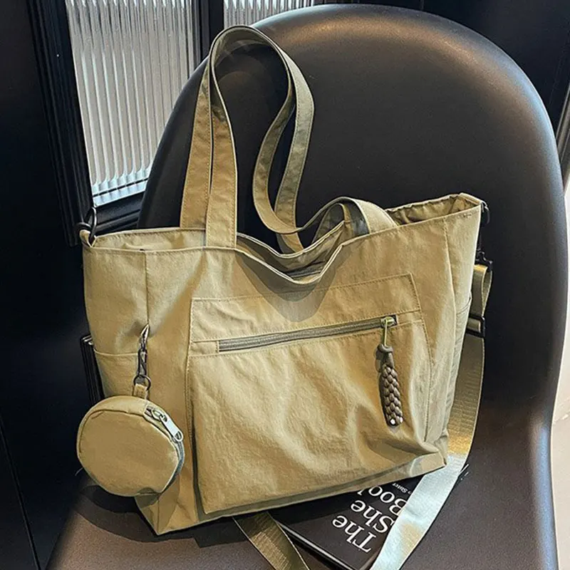(3046 - Verde Militar) Bolsa Tote Feminina Casual, Bolsa De Ombro Multifuncional Leve Em Nylon
