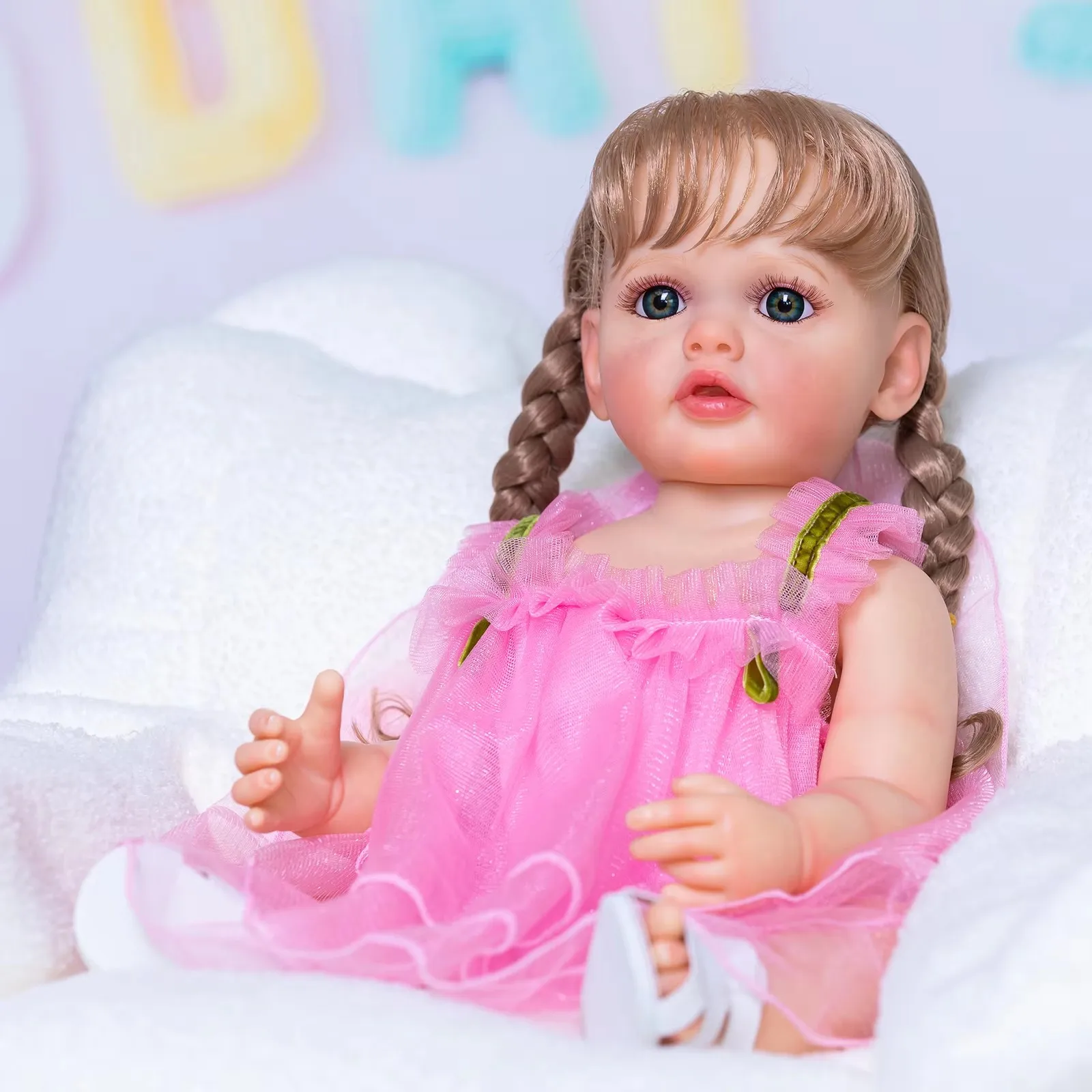 (roxo) Boneca Pintada De 55 Cm, Menina, Feita Inteiramente De Vinil De Silicone Macio.