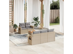 Vidaxl 6 Pcs Conjunto De Sofás P/ Jardim Com Almofadões Vime Pe Bege