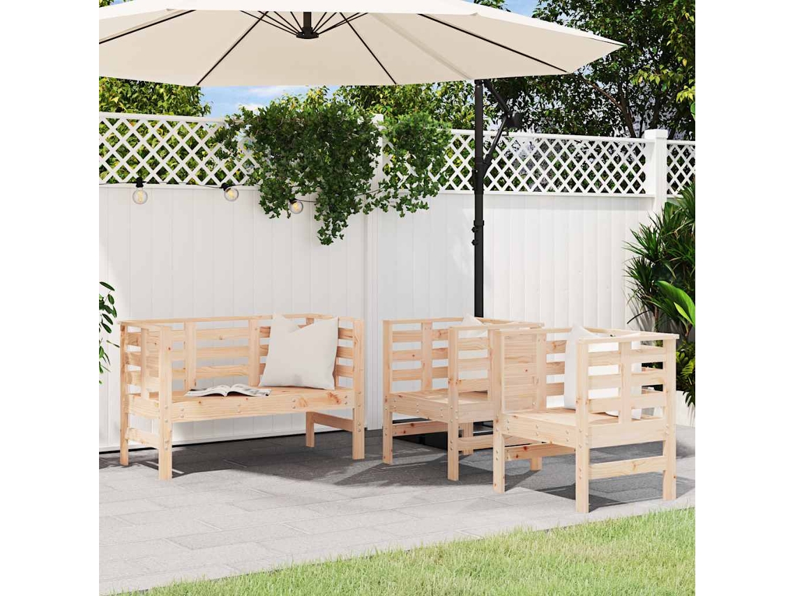 Vidaxl 3 Pcs Conjunto Lounge De Jardim Madeira De Pinho Maciça