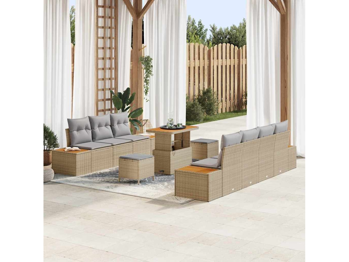 Vidaxl Conjunto De Sofá De Jardim 10 Unid. 9-número De Lugares Bege