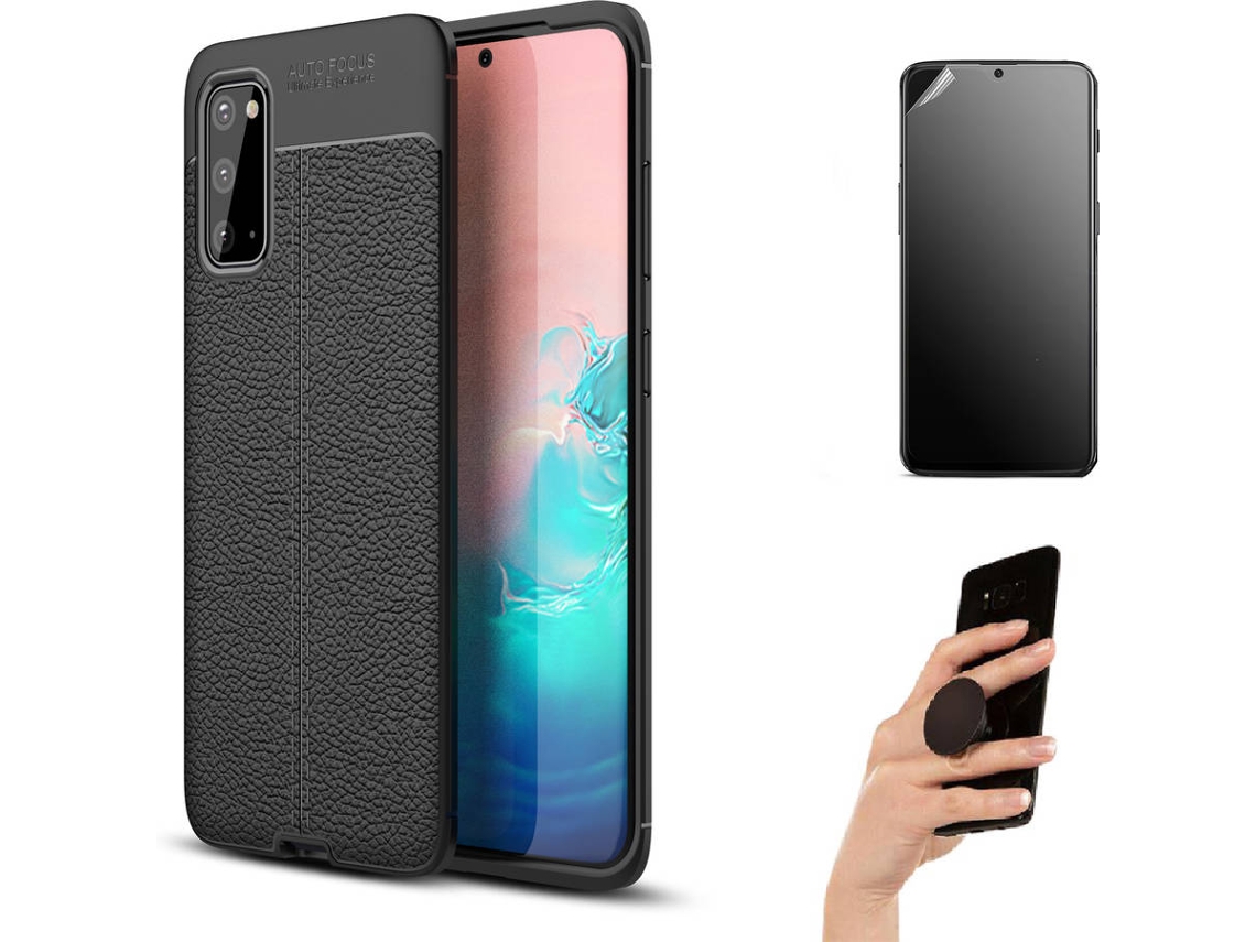 Kit Capa e Película Samsung M51 Ultimatte Rugged Leather e Popsocket Preto