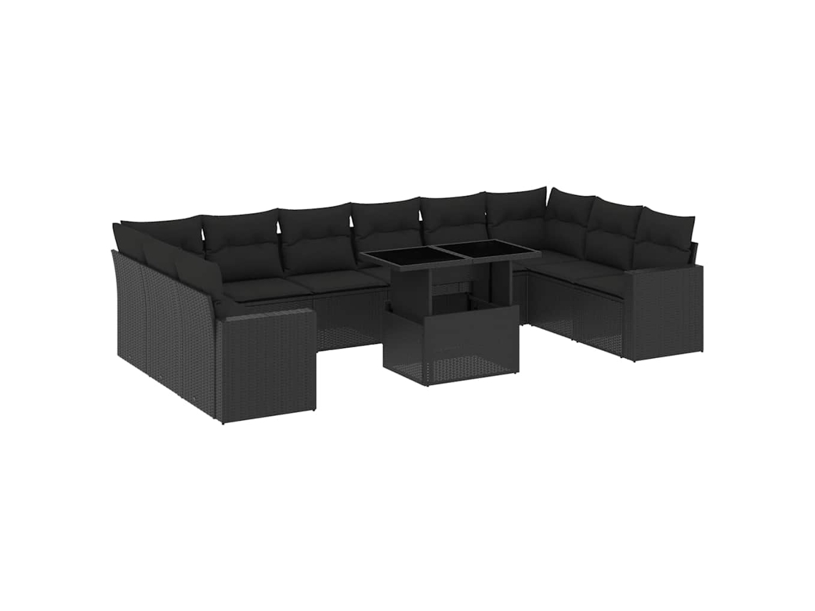 Conjunto de 11 Sofás de Jardim com Almofadões Vime Pe Preto MAISON EXCLUSIVE