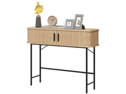 Mesa de console vintage para hall de entrada com 2 portas deslizantes e compartimentos, 100x30x80 cm, carvalho.