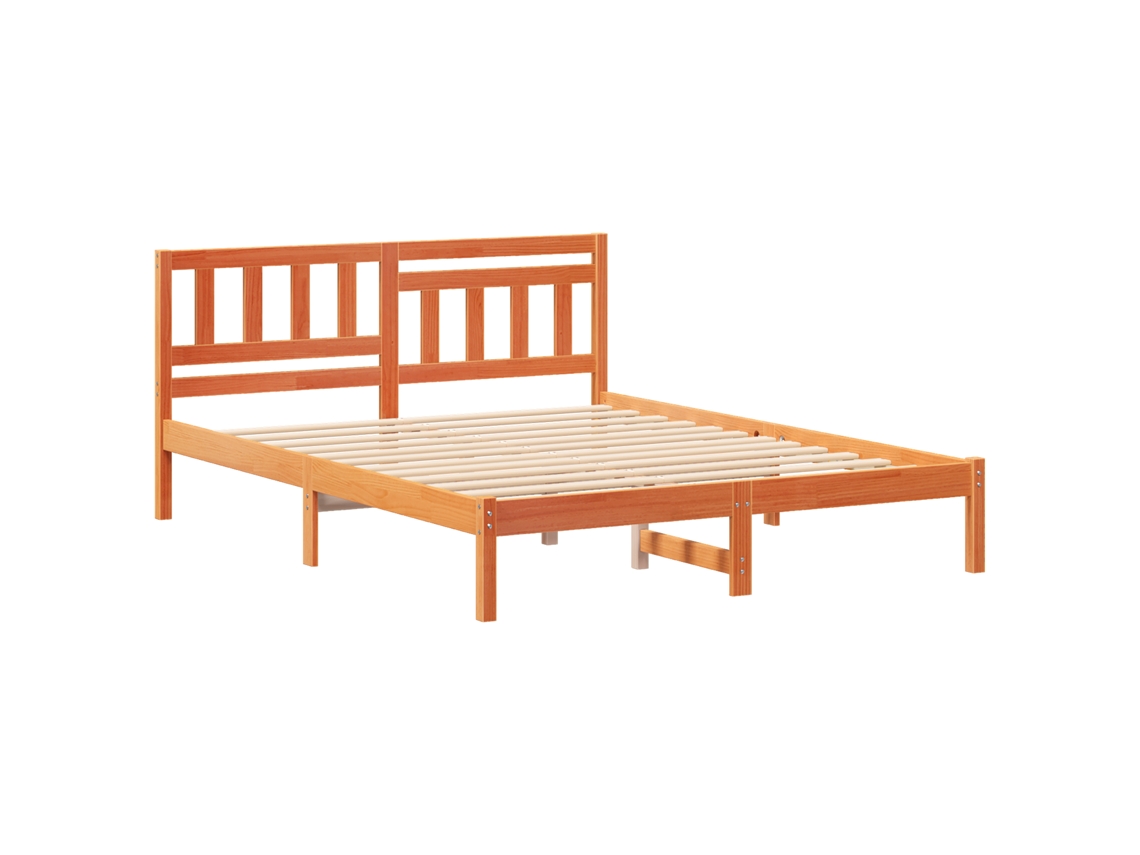 Conjunto 1 Estrado De Cama Plataforma Vidaxl Castanho Madeira De Pinho Maciça (140 X 200 Cm)