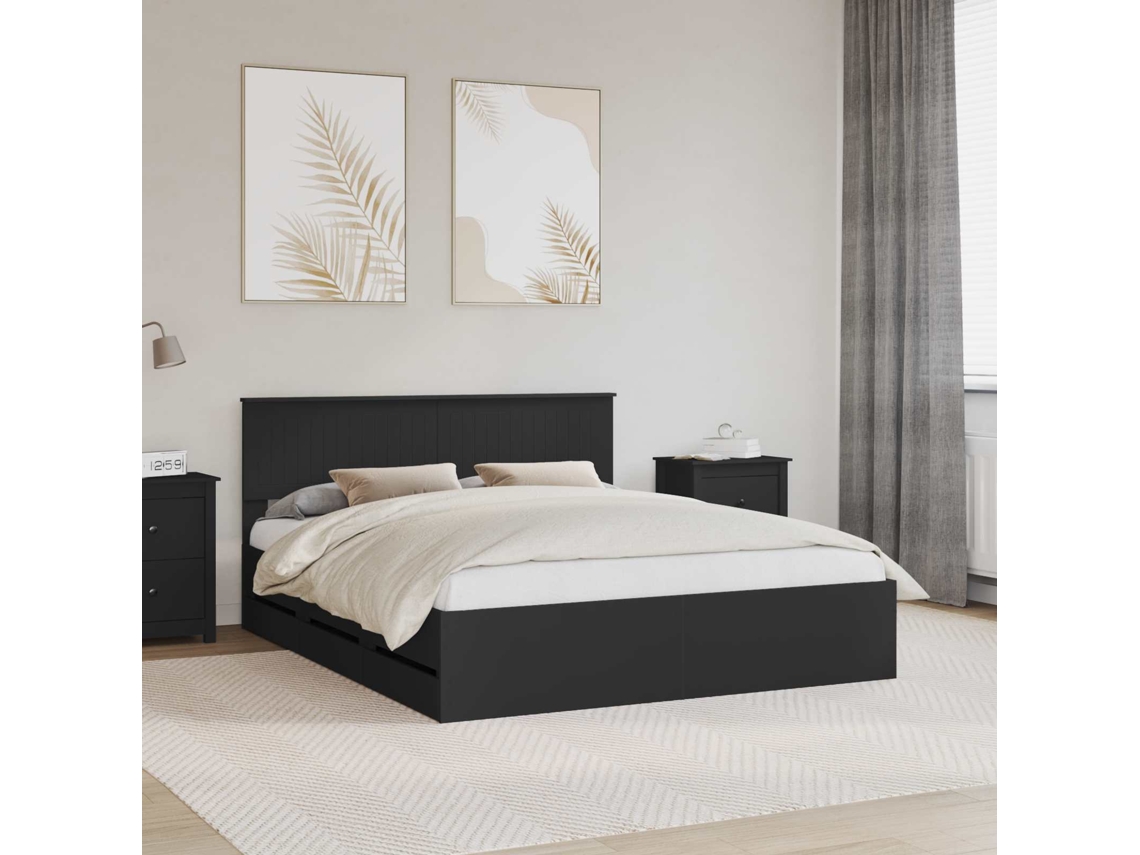 Vidaxl Estrutura da Cama Preto 160 X 200 Cm Madeira de Engenharia