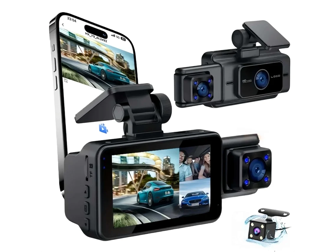 Dash Cam 3 Câmeras, Dvr 1080p, Wi Fi, 3 Polegadas, Gravador De Vídeo, Câmera De Visão Traseira, Sensor G, Caixa Preta, Três Gravações Zeuxo