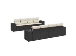 Conjunto de 9 Sofás para Jardim com Almofadões Vime Pe Preto MAISON EXCLUSIVE (9 pcs)