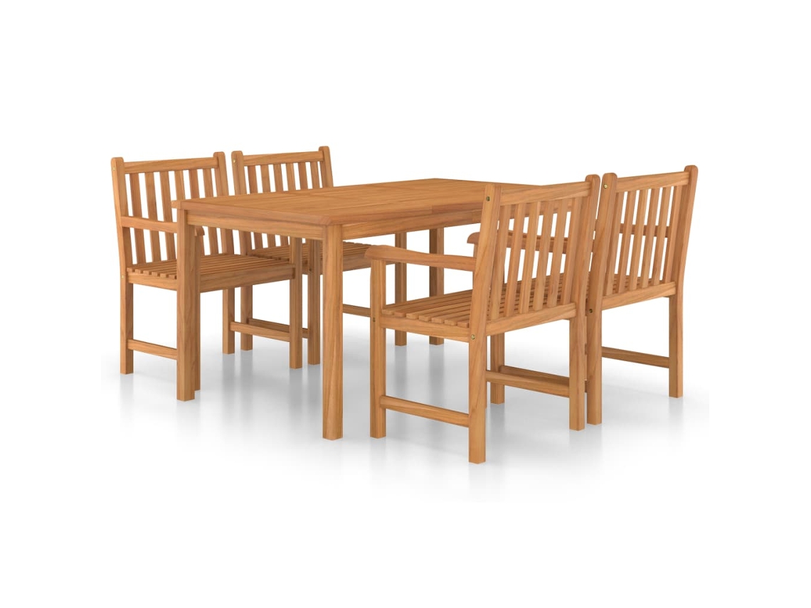 Conjunto 5 de jantar p/ jardim madeira VIDAXL de teca maciça
