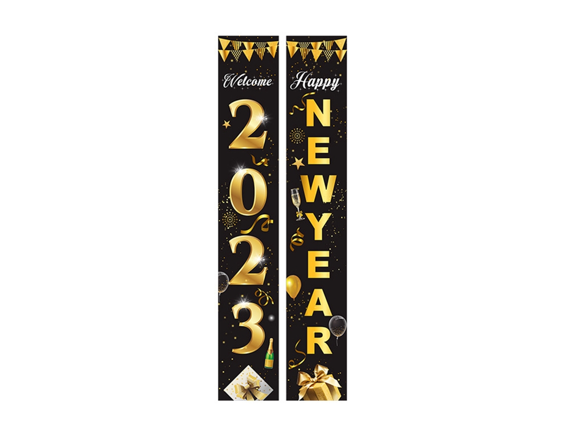 Guirlanda de Porta 2023 LAXISCREED para Ano Novo, Decoração de Balões Preto e Dourado, Tecido Polyester 100d