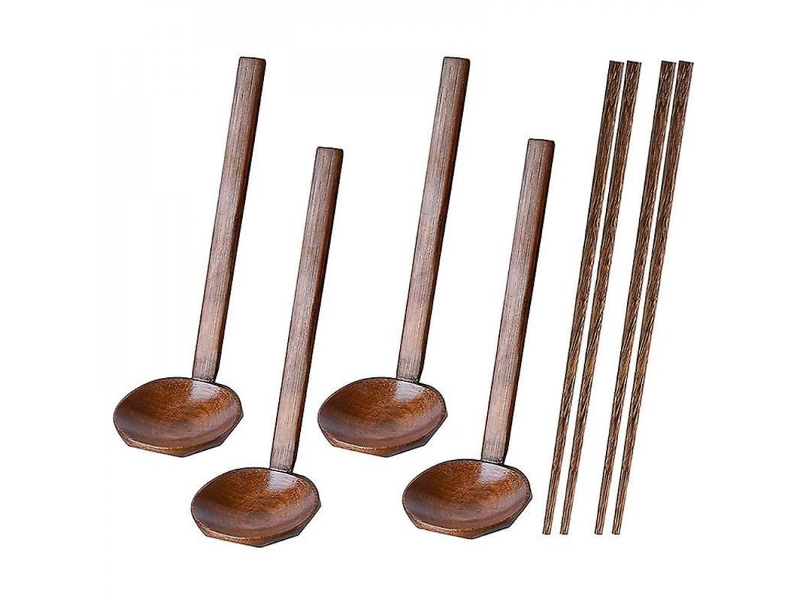 Colheres de Madeira Nova Line de Cabo Longo 2 Pares para Ramen, Sopa e Arroz Marrom S/MARCA