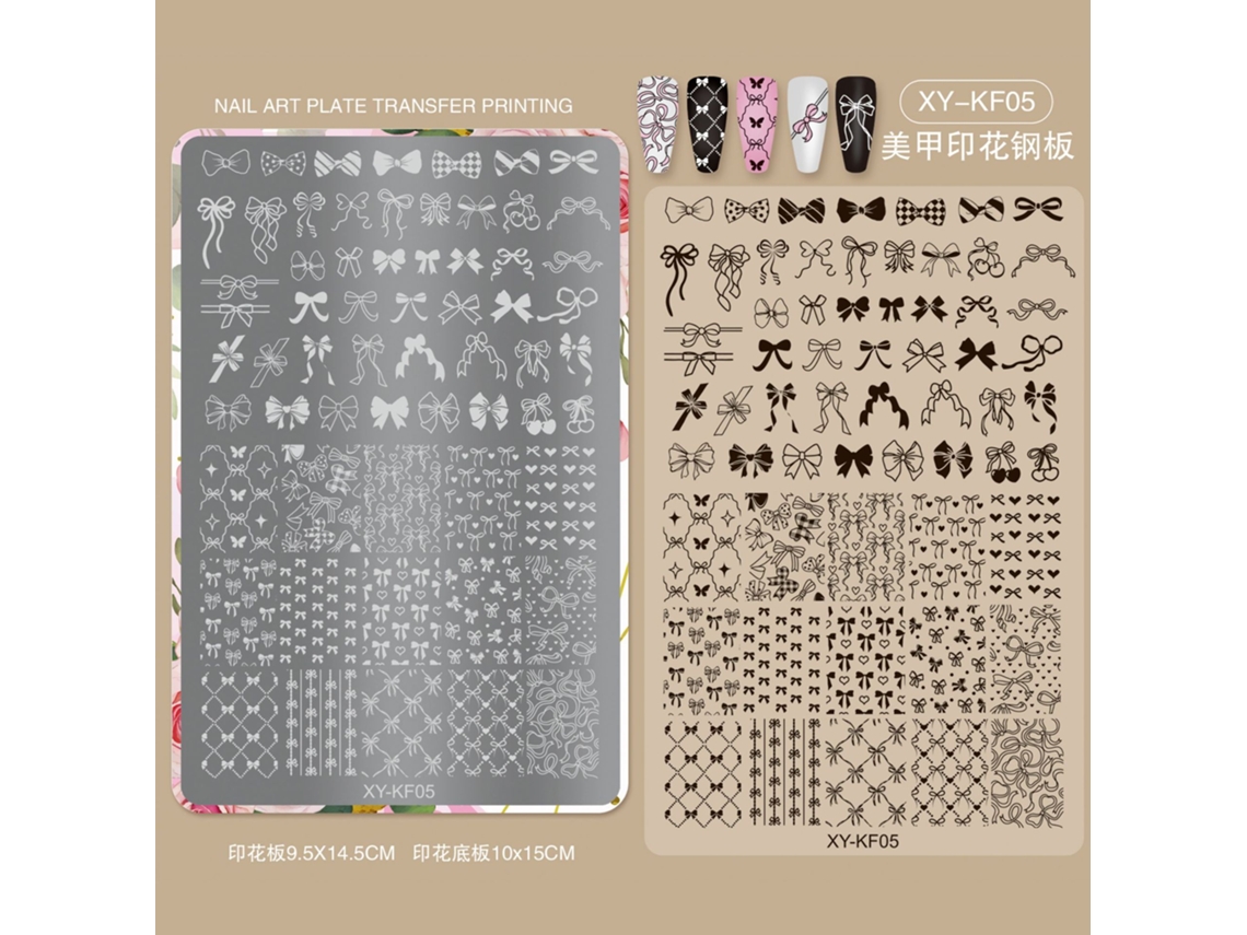 Placa De Aço Para Impressão De Nail Art Com Suporte, Laço, Flor, Renda, Xadrez, Ferramentas Para Nail Art.05 Yunzii
