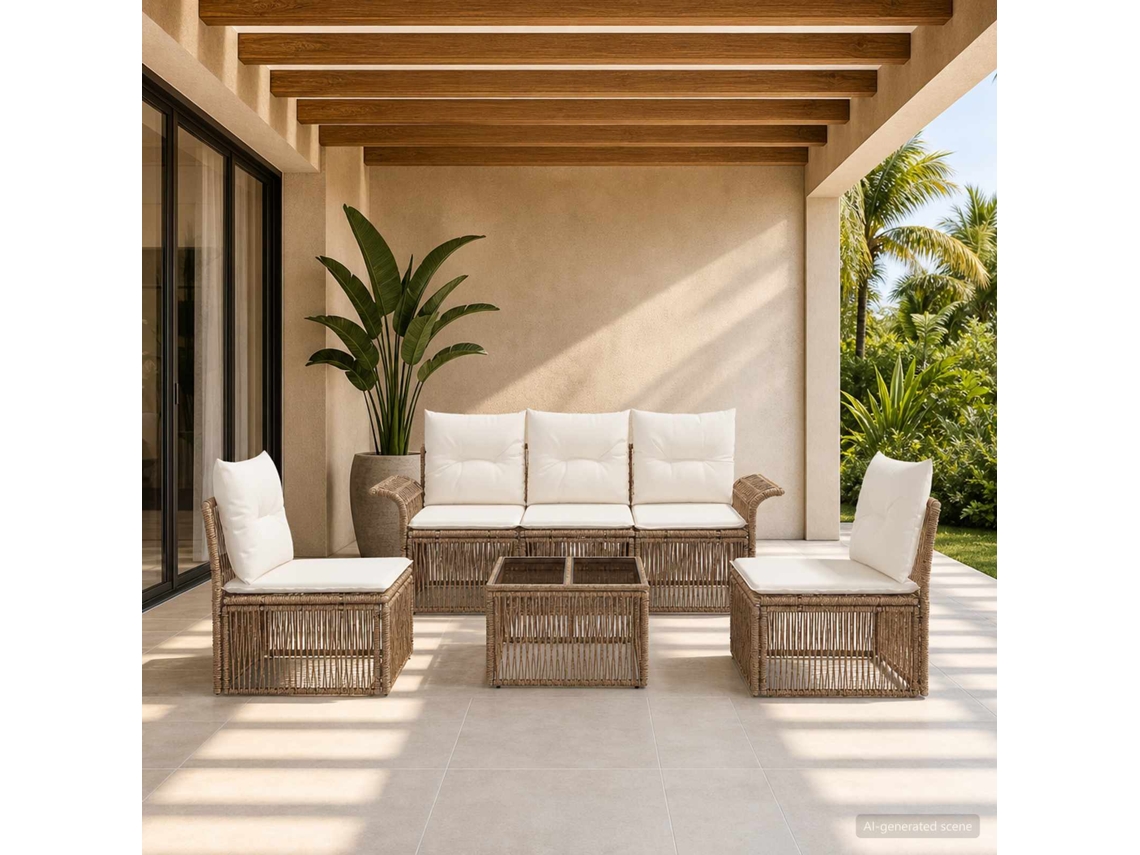 Vidaxl Conjunto De Sofá De Jardim 6 Unid. Bege Vime Pe