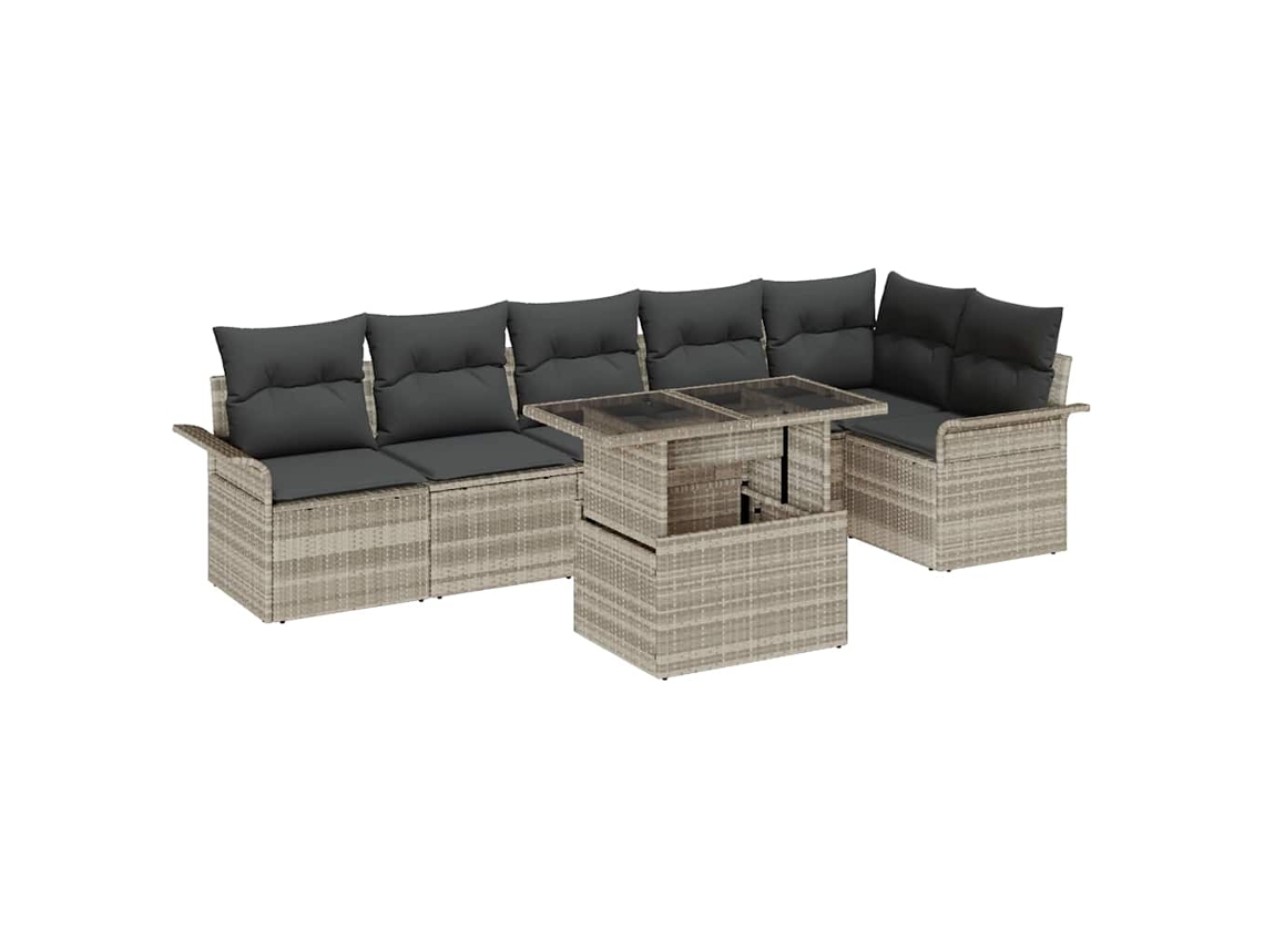 Vidaxl Conjunto De Sofá De Jardim Com Almofada 7 Pcs Cinzento-claro