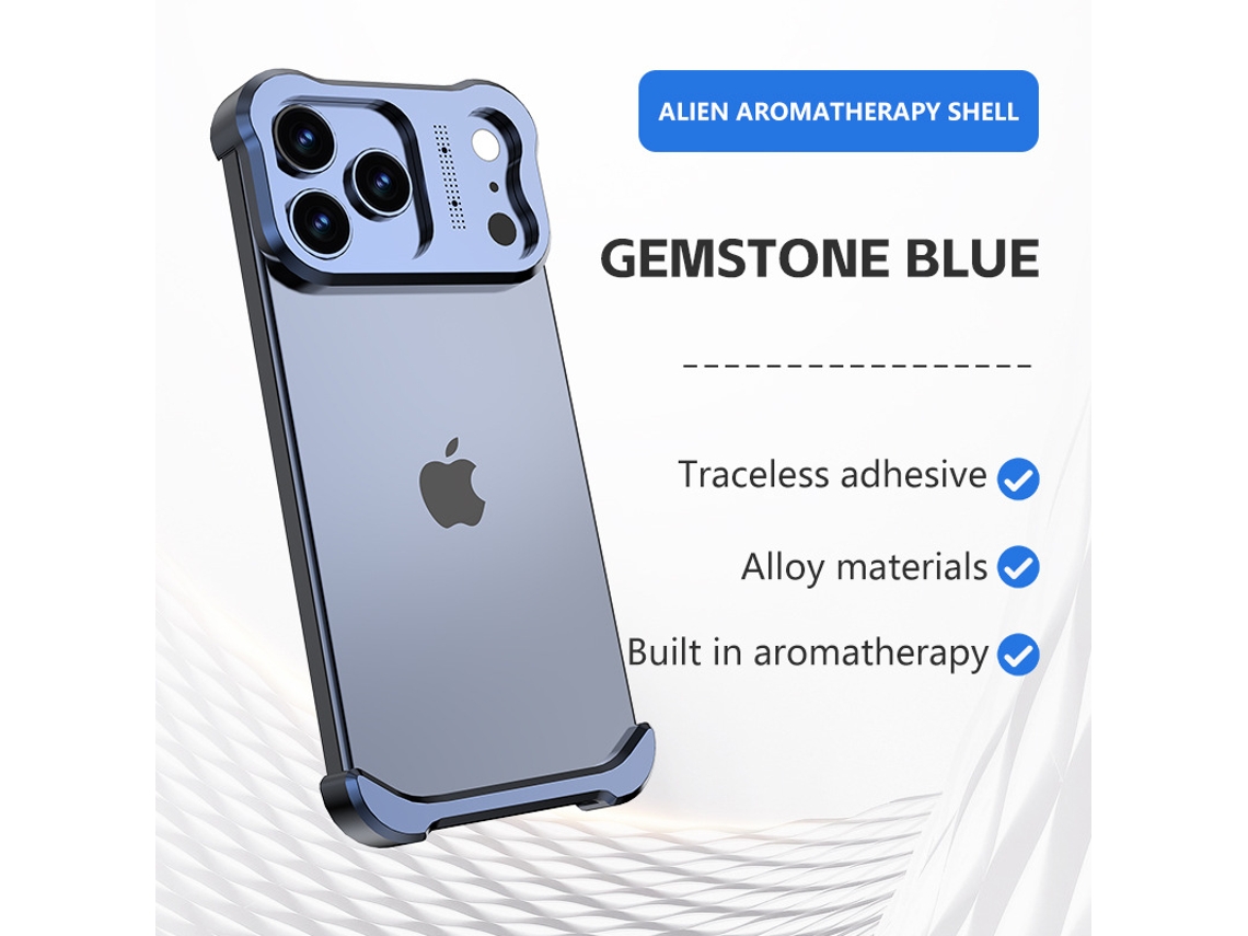 Capa Sem Bordas Para Iphone 17 Pro Max, Com Proteções De Metal Nos Cantos E Protetor De Lentes - Azul