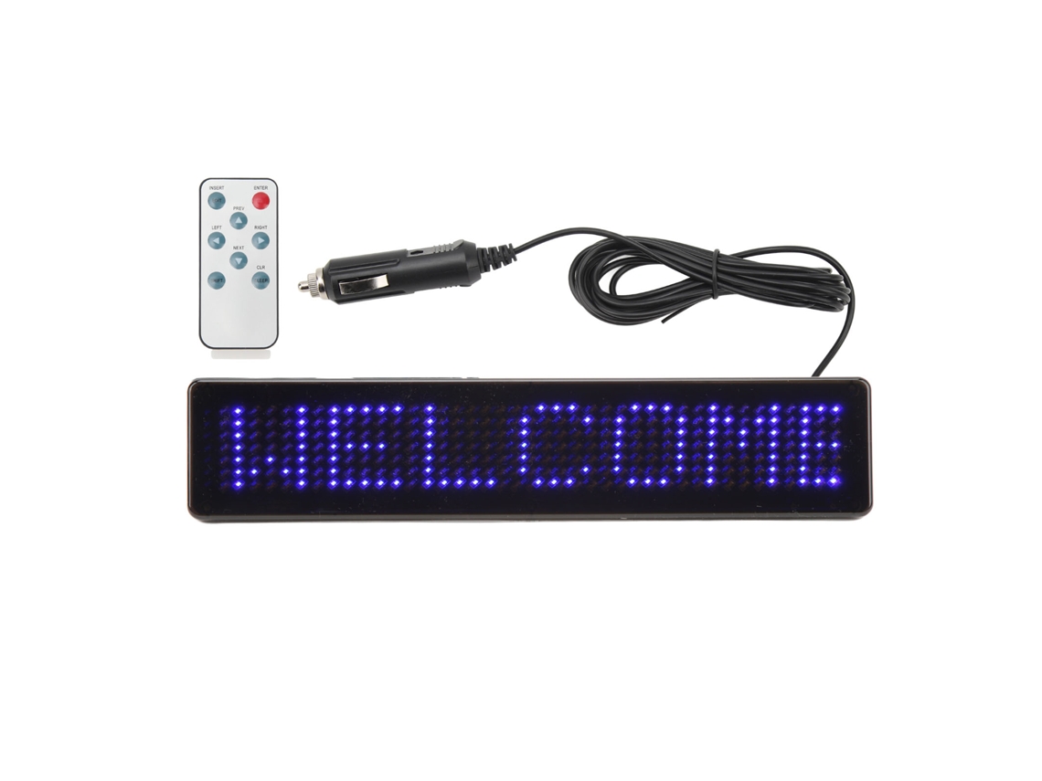 Painel Led para Carro com Controle Remoto Programável Letras Azuis Publicitário Tela 5 12v Z741b