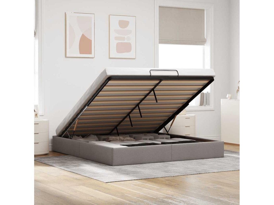 Vidaxl Estrutura De Cama Otomana Sem Colchão Cinza 200x200 Cm Tecido