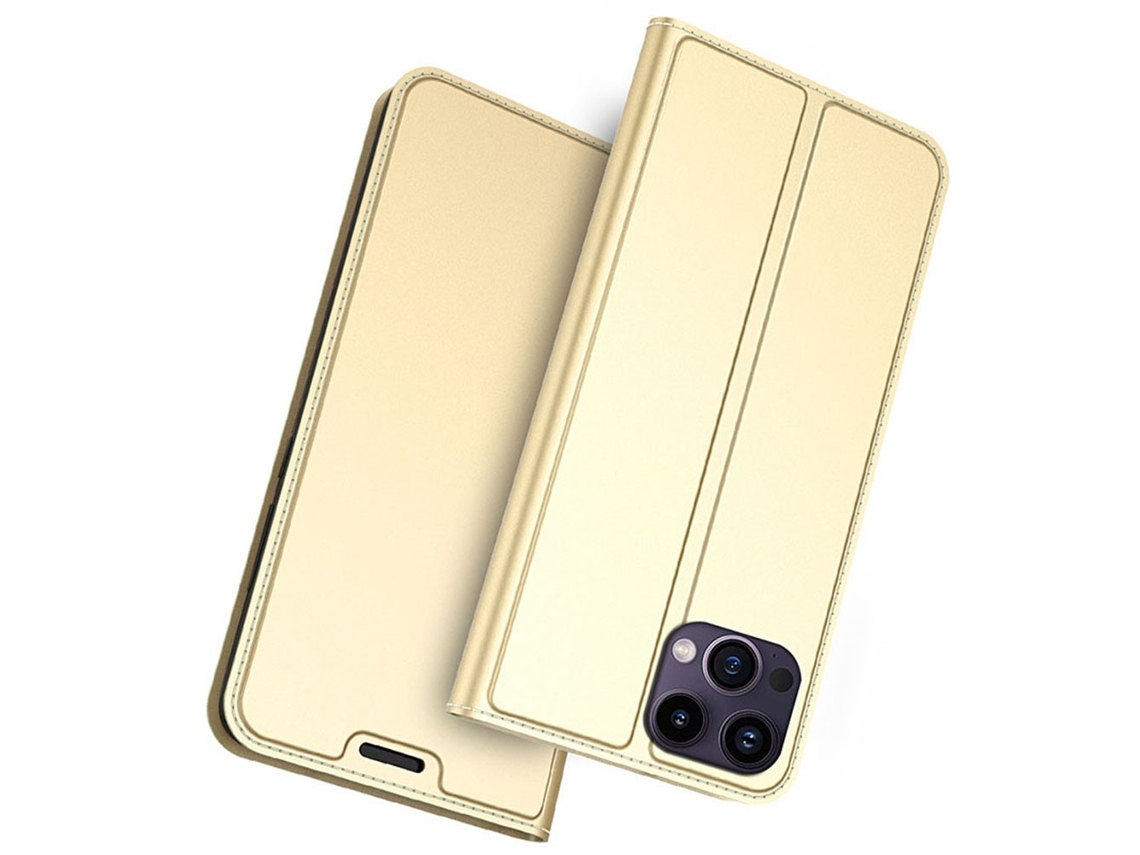 Capa Para Iphone 13 Pro Max Pele Sintética Magnética Com Porta-cartões Dourado