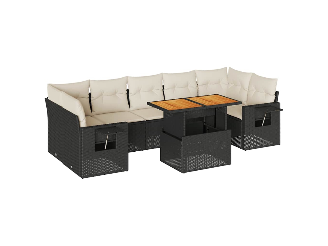 Conjunto de 8 Sofás de Jardim com Almofadões Vime Pe Preto MAISON EXCLUSIVE (8 pcs)