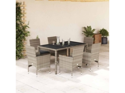 Vidaxl 7pcs Conj. Jantar Jardim + Almofadões Vime Pe/vidro Cinza Claro