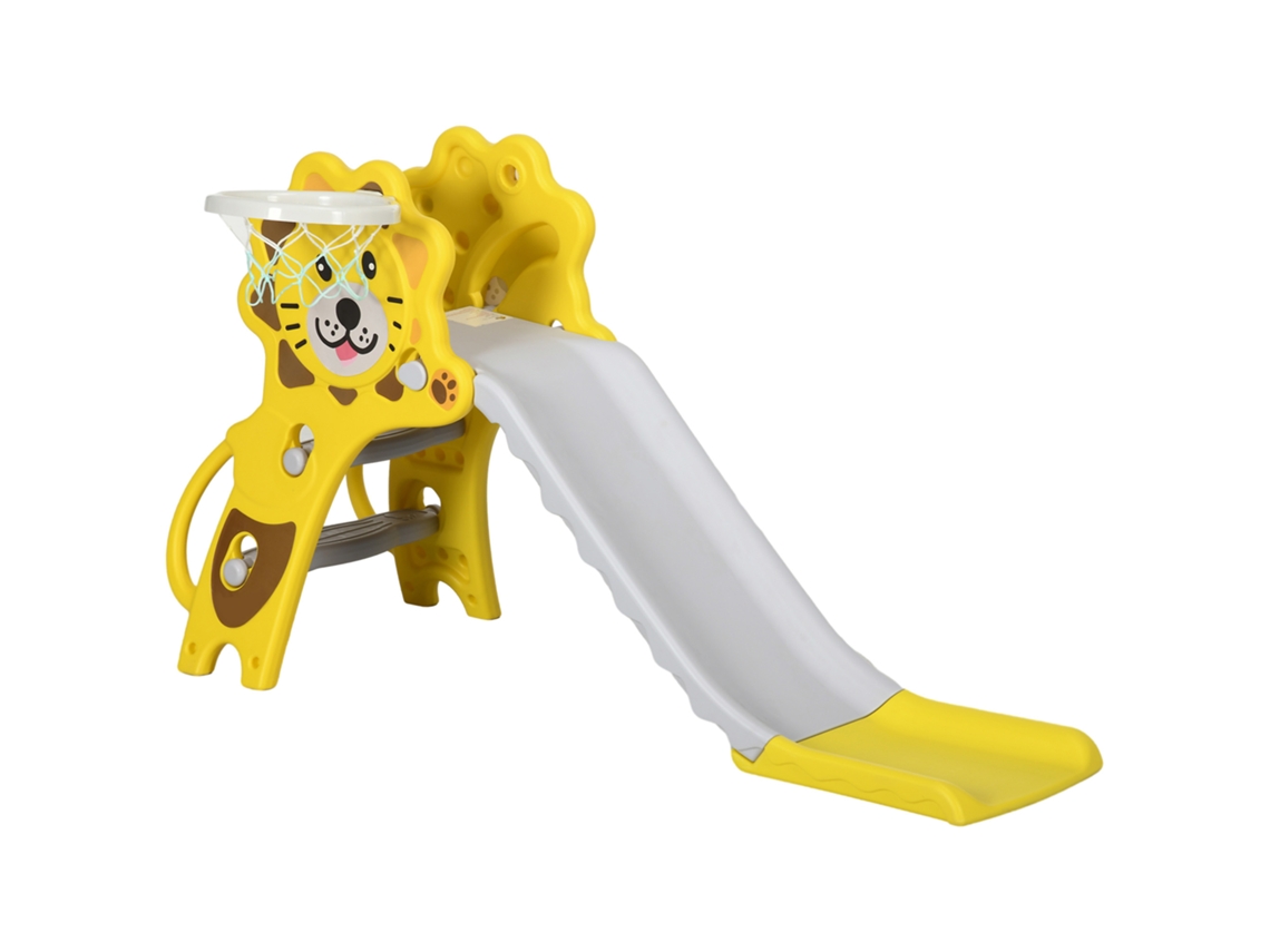 Escorregador Infantil 18-36 Meses, Cesta de Basquete, Lateral, 131x50x74 Cm, Amarelo e Cinza ZENCORE SERVICES