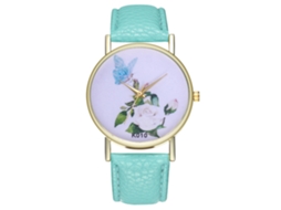 Relógio de pulso unissex Zhoulianfa em couro PU com mostrador floral simples (verde menta)