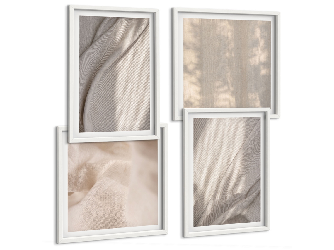 Composição De Quadros Tecidos Naturais Boho Em Detalhe Espelharte (4 Peças)