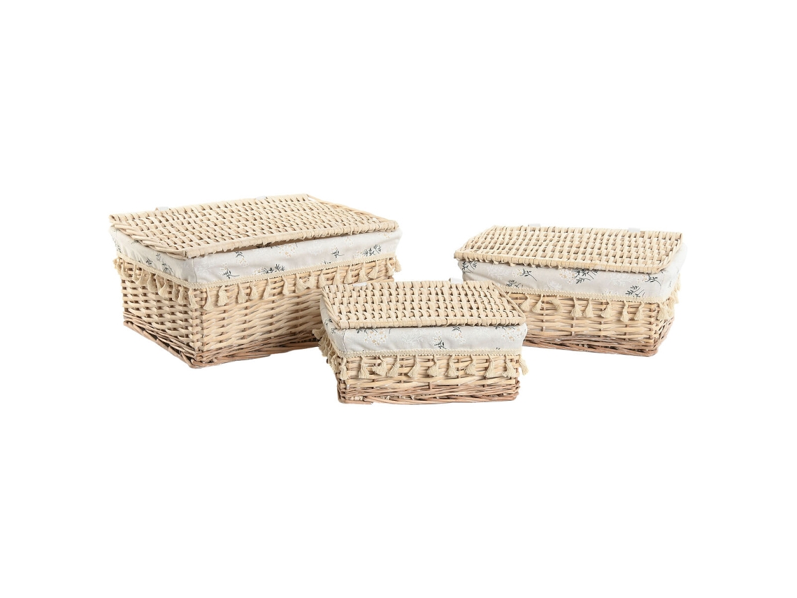 Cesto De Roupa Suja Home Esprit Natural Vime Shabby Chic 42 X 33 X 20 Cm 3 Peças