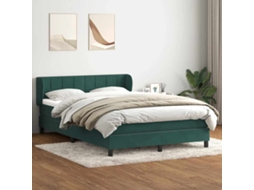Cama Com Molas/colchão 160x220 Cm Veludo Verde-escuro