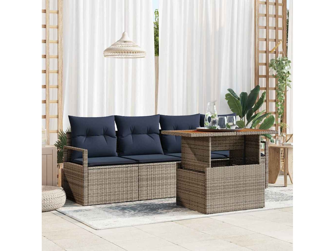 Vidaxl Conjunto De Sofá De Jardim Manual 5 Pcs Cinzento E Azul Marinho