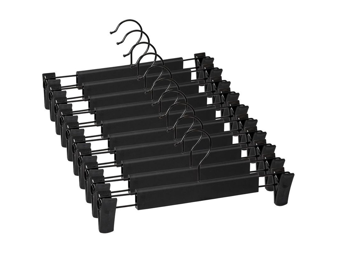 Juego De 10 Perchas Para Pantalones Y Faldas Con 2 Pinzas Ajustables Y Antideslizantes, Negras
