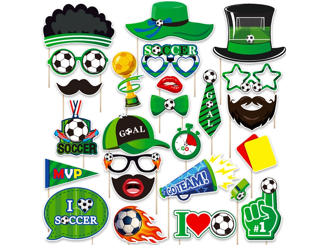 Máscaras Fotografia Copa do Mundo 25 Peças Cartões Palitos Cola Adesiva Acessórios Decoração Festa Tema Futebol para Fotos, Ergonômico, Uso STELASPLEN