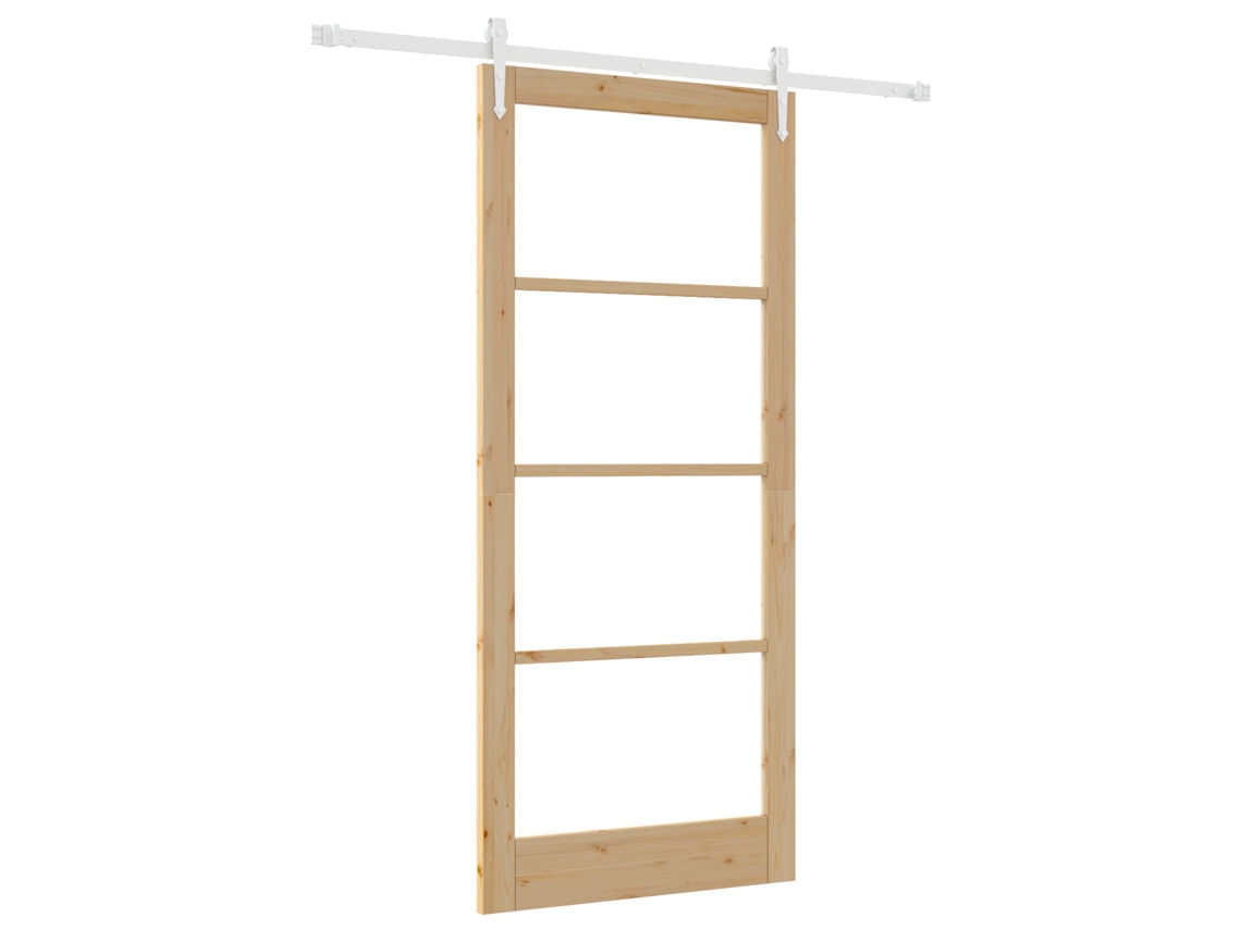 Porta Deslizante Com Conjunto De Ferragens Madeira Maciça Pinus Vidaxl Bege Madeira Pinus Maciça (93 X 211 Cm)